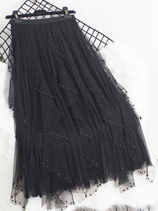 Cap Point black / One Size Emine High waisted ruffled pleated tulle maxi skirt