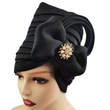 Load image into Gallery viewer, Cap Point black / One Size Fashionable Draped Hat for Women with Bow Beanie
