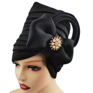 Cap Point black / One Size Fashionable Draped Hat for Women with Bow Beanie