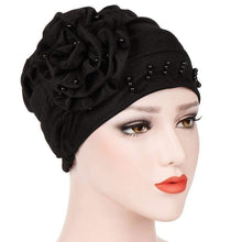 Load image into Gallery viewer, Cap Point Black / One size fits all New Fashion Ruffle Beaded Solid Scarf Cap
