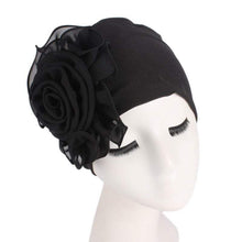 Load image into Gallery viewer, Cap Point Black / One size fits all New Large Flower Stretch Head Scarf Hat
