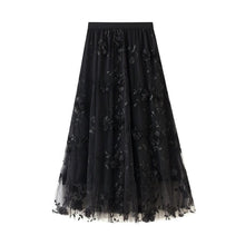 Load image into Gallery viewer, Cap Point black / One Size Luxury style Elastic Waist Appliques Embroidery Floral Mesh Skirt
