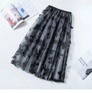 Cap Point black / One Size Mireille Butterfly Embroidery Elastic High Waist A-Line Mesh Pleated Tulle Skirt