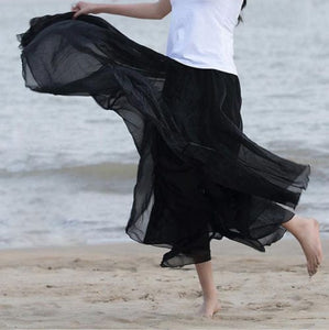 Cap Point Black / One size Prisca Boho Double Layer Chiffon Maxi Skirt