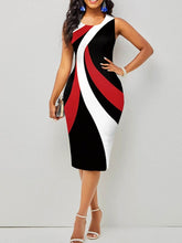 Load image into Gallery viewer, Cap Point black red / S Belinda Striped High Waist Patchwork Vintage Bodycon Midi Dress
