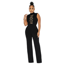 Load image into Gallery viewer, Cap Point Black / S Anita Solid O Neck High Waist Wide Leg Pant Jumpsuit
