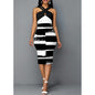 Cap Point Black / S Belinda Halter Party Tank Sleeveless Patchwork Bodycon Midi Dress