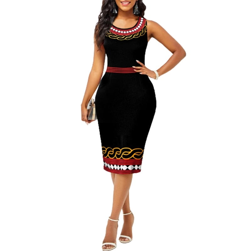 Cap Point black / S Belinda High Waist Sexy V-Neck Sleeveless Midi Bodycon Dress