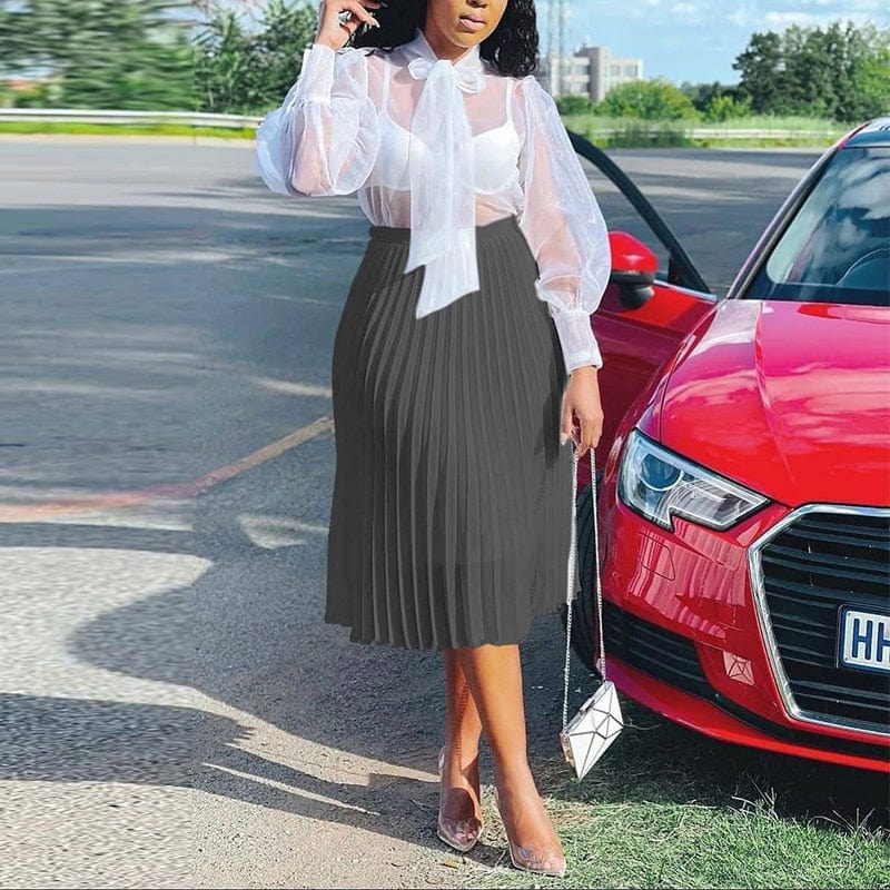 Cap Point Black / S Belline High Waist Pleasted Casual Chic Midi Skirt