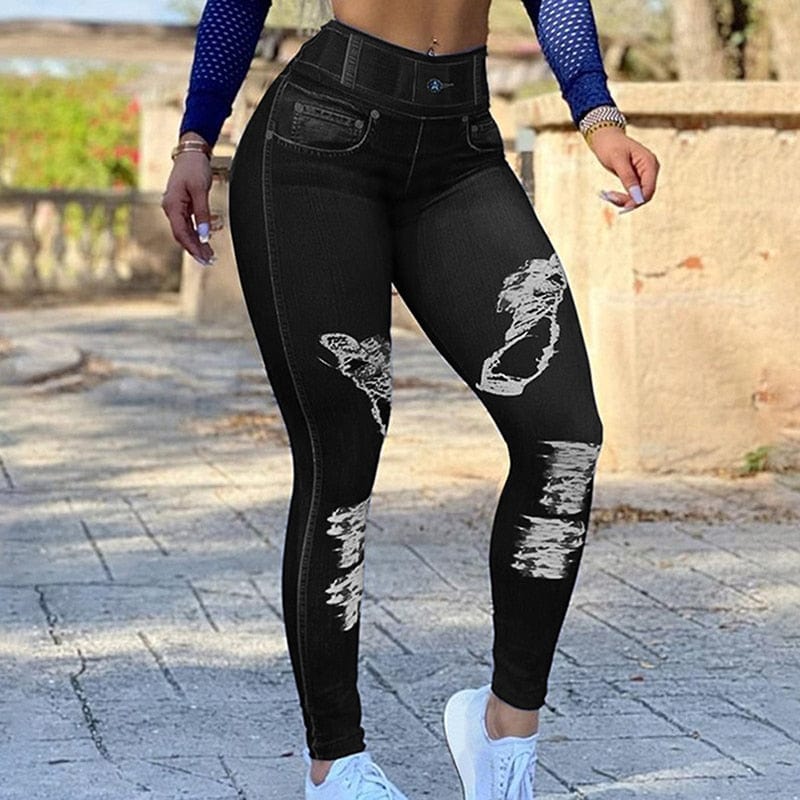 Cap Point black / S / China High Waist Seamless Denim Sports Leggings