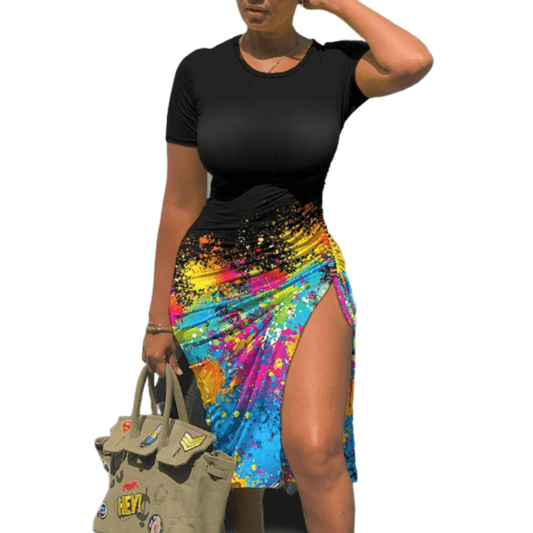 Cap Point black / S Claudia Short Sleeve Drawstring Ruched Dress