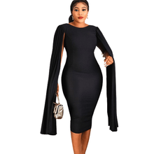 Load image into Gallery viewer, Cap Point Black / S Constancia Elegant Pleated Cloak Bodycon Dress
