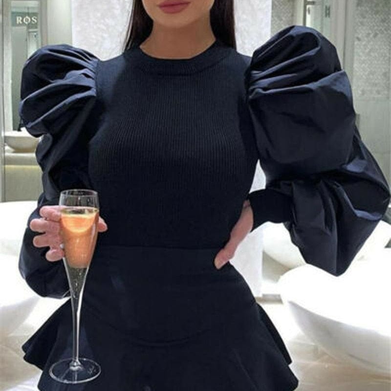 Cap Point black / S Debra Elegant fashion blouse with long puff sleeves