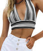 Cap Point black / S Deep V Neck Bandage Backless Halter Tank Crop Top