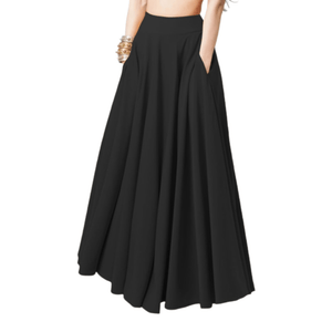 Cap Point Black / S Eleanne Elegant A-line High Waist Solid Maxi Skirt