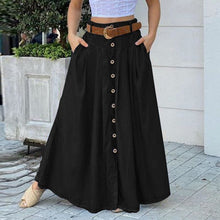 Load image into Gallery viewer, Cap Point black / S Elegant buttoned high waist long skirt
