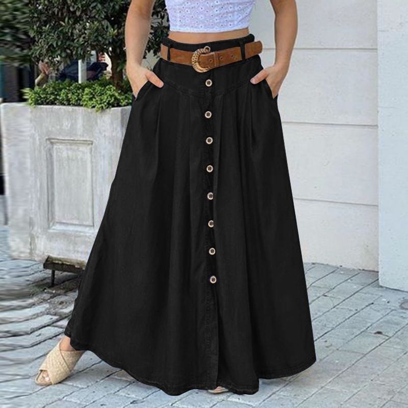 Cap Point black / S Elegant buttoned high waist long skirt