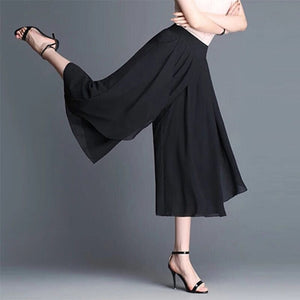 Cap Point black / S Elegant Chiffon Capris High Waist Elastic Pants Skirt