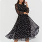 Cap Point black / S Elegant Dot Print Long Sleeve A-line Dress Party Dress