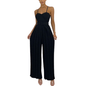 Cap Point Black / S Elegant Spaghetti Strap Solid Color Slim Fitting Belted Wide Leg  Jumpsuit