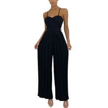 Load image into Gallery viewer, Cap Point Black / S Elegant Spaghetti Strap Solid Color Slim Fitting Belted Wide Leg  Jumpsuit
