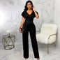 Cap Point black / S Elianne High Waist Plain Short Sleeve Wide Leg Jumpsuit