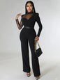 Cap Point Black / S Elianne Polka Dot Mesh Long Sleeve Straight  Jumpsuit