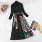 Cap Point black / S Elisa Knitted A-line Long Sleeve Pleated Sweater Dress