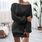 Cap Point Black / S Elisa Off Shoulder Lantern Long Sleeve Knitted Sweater Dress
