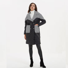Load image into Gallery viewer, Cap Point Black / S Emery Elegant Loose Turn Down Collar Parkas Patchwork Houndstooth Coat
