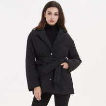Load image into Gallery viewer, Cap Point Black / S Emery Elegant Single Breasted Notched Parkas Tie Belt Cotton Jacket
