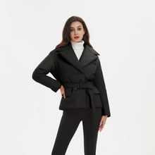 Load image into Gallery viewer, Cap Point Black / S Emery Pockets Parkas Double Breasted Tie Belt Notched Cotton Coat
