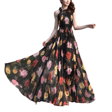 Load image into Gallery viewer, Cap Point black / S Everly Floral Elegant Chiffon Sleeveless Strap Maxi Dress
