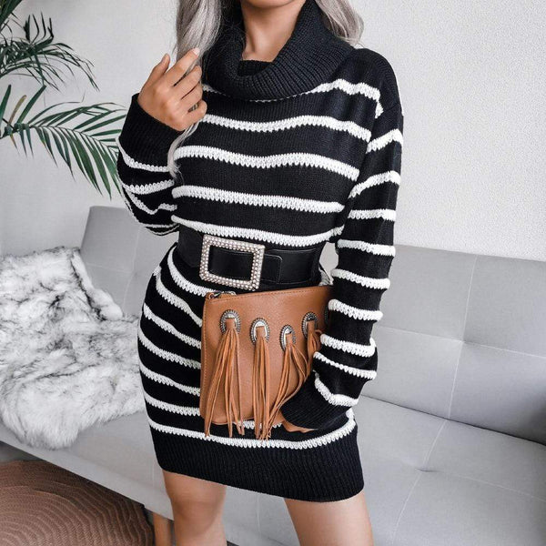 Cap Point black / S Fashion Turtleneck Knitted Sweater Dress
