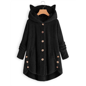 Cap Point Black / S Faux Fur Hooded Coat Plush Velvet Jacket