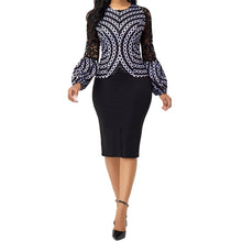 Load image into Gallery viewer, Cap Point black / S Germaine Two Piece O Neck Long Sleeve Patchwork Lace Print Top Split Skirt
