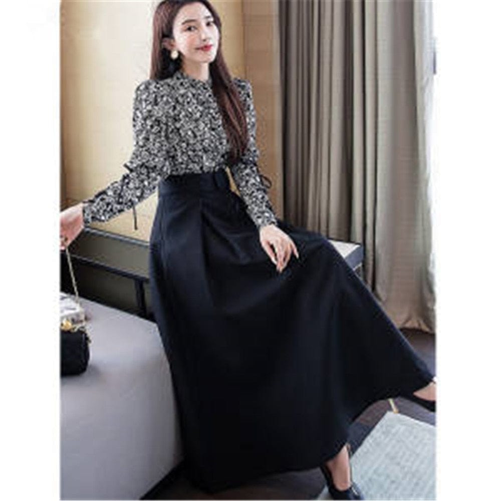 Cap Point Black / S Ginette Formal Pleated  High Waist Maxi Skirt With Belt