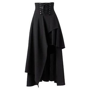 Cap Point black / S Helen Vintage Irregular High Waist Lace Up Maxi Skirt