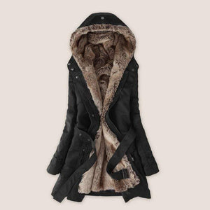 Cap Point Black / S Hooded Artificial Faux Fur Winter Jacket for Women
