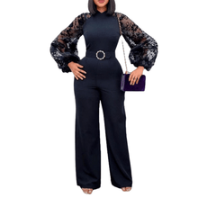 Load image into Gallery viewer, Cap Point Black / S Judith High Waist Long Sleeve Lace Patchwork Jumpsuit
