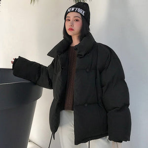 Cap Point Black / S Julienne Stand Collar Solid Oversized Down Winter Coat
