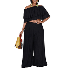 Load image into Gallery viewer, Cap Point Black / S Kristine Oversized 2 Piece Loose Wide Leg Pants Fashion Off Shoulder Crop Top
