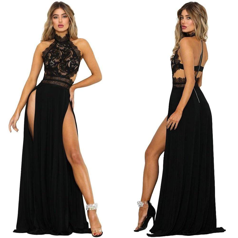 Cap Point black / S Maria Evening Long  Sleeveless Backless High Split Party Dress