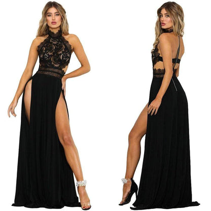 Cap Point black / S Maria Evening Long  Sleeveless Backless High Split Party Dress
