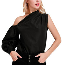 Load image into Gallery viewer, Cap Point Black / S Melanie Sexy Off Shoulder Skew Collar Lantern Sleeves Blouse
