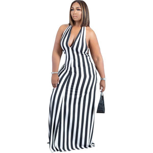 Cap Point Black / S Oleya Halter Stripe Outfit Bandage Long Skirt Maxi Dress