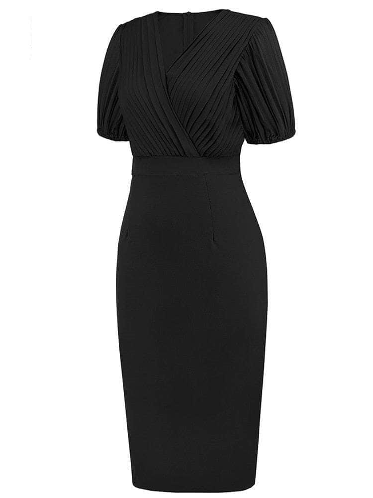 Cap Point Black / S Olivia Gorgeous Pencil Short Sleeve Bodycon Vintage Wrap Bodycon Dress