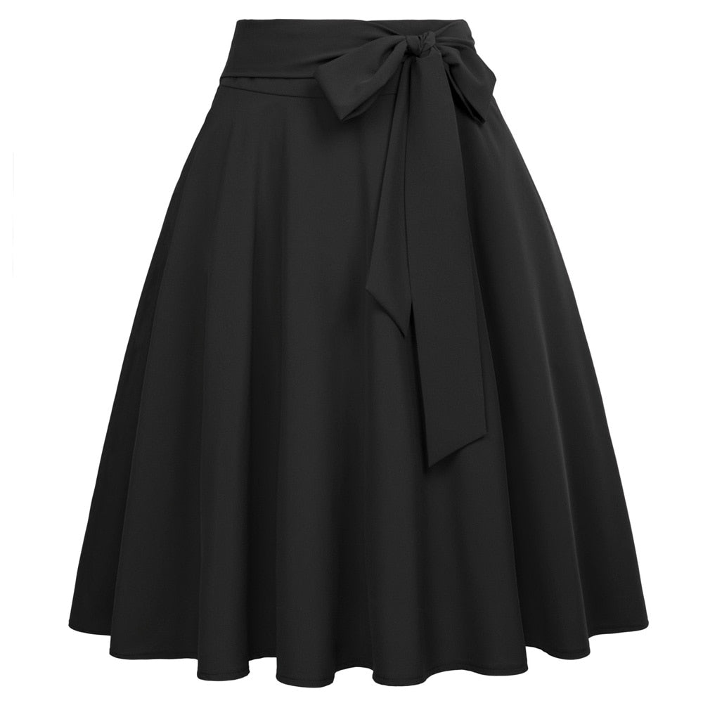 Cap Point Black / S Perline Belle Poque High Waist Self-Tie Bow-Knot Embellished  A-Line Skirt