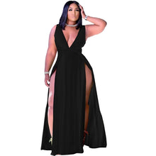 Load image into Gallery viewer, Cap Point Black / S Plain V-neck Sleeveless Loose Slit Maxi Dress
