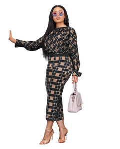 Cap Point Black / S Samantha Long Sleeves Loose T-Shirt Checked Pants Suit